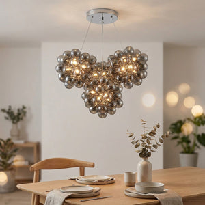 Lustre grappe 3 sphères 40 cm boules verre