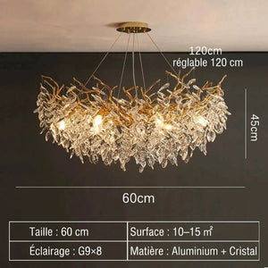 Schéma dimensions lustre cristal rond 60 cm diamètre hauteur câble réglable
