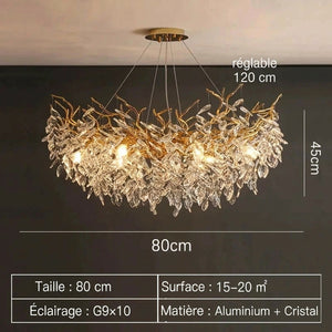 Schéma dimensions lustre cristal rond 80 cm diamètre hauteur câble réglable