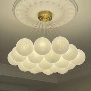 Lustre boule de verre blanc laiteux globes LED style nordique photo 2