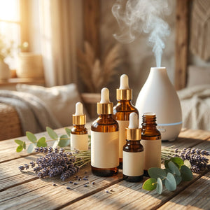 Coffret huiles essentielles aromathérapie flacons ambrés diffuseur