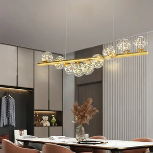 Lustre suspension nordique LED verre étoilé 11 têtes au-dessus d'une table à manger moderne