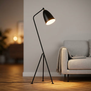 Lampadaire trépied 1 bras design industriel métal noir