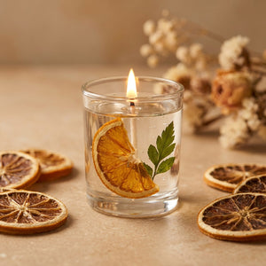 Bougie parfumée Néroli tranche d orange séchée dans un verre transparent