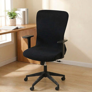 Housse de chaise de bureau noire a motif feuilles