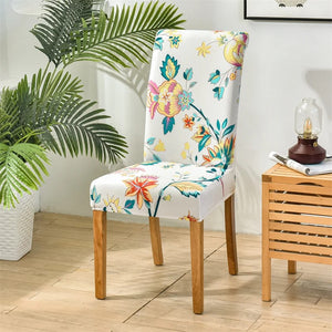 Housse de chaise blanche à grandes fleurs exotiques colorées