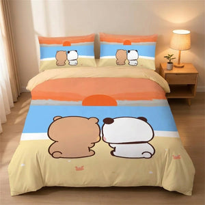 Parure de lit ours et panda dans une chambre moderne avec table de chevet
