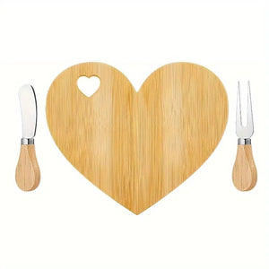 Mini planche cœur bambou avec couteau à beurre et fourchette à fromage