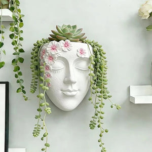 Pot de fleurs mural visage en résine - décoration intérieure