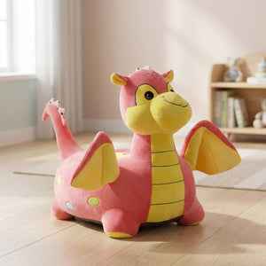 Pouf enfant en velours forme dinosaure rose