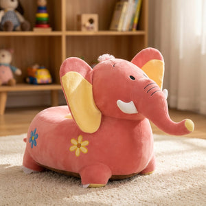 Pouf enfant en velours forme éléphant corail
