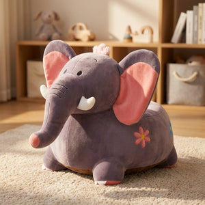 Pouf enfant en velours forme éléphant gris