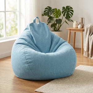 Pouf geant coton lin en forme de poire coloris Bleu ciel