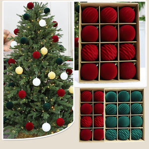 Boules de Noël velours floqué rouge diamètre 6 cm texture mate luxueuse
