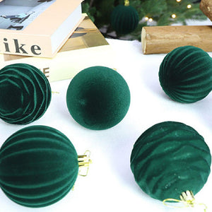 Boules de Noël velours floqué rouge diamètre 6 cm texture mate luxueuse