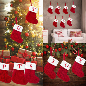 Chaussette de Noël en tricot blanc avec motifs flocons de neige pour décoration sapin