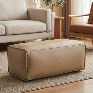 Pouf ottoman rectangulaire en simili cuir beige