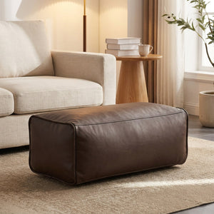 Pouf ottoman rectangulaire en simili cuir marron café