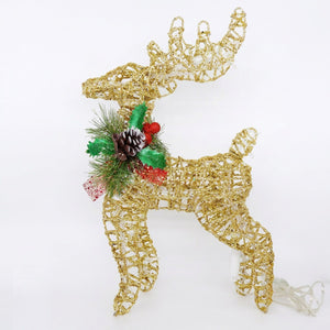 Renne de Noël doré en fil de métal lumineux – fond blanc