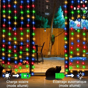 Schéma du fonctionnement solaire du rideau lumineux charge le jour éclairage automatique la nuit
