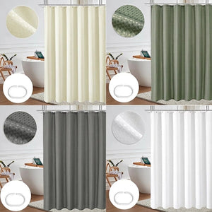 Les quatre coloris disponibles du rideau de douche dans une salle de bain
