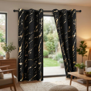 Rideau occultant motif marbre noir et or