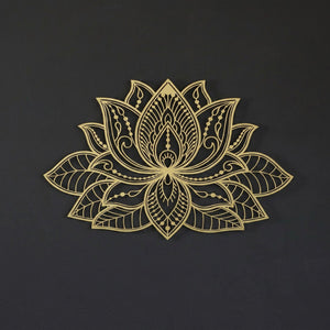 Sculpture murale dorée motif mandala lotus ornemental en métal découpé