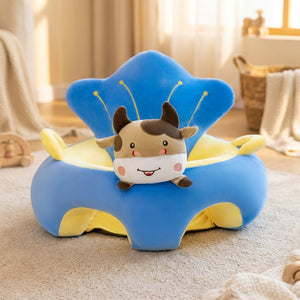 Siège de soutien bébé en forme de vache bleu en peluche