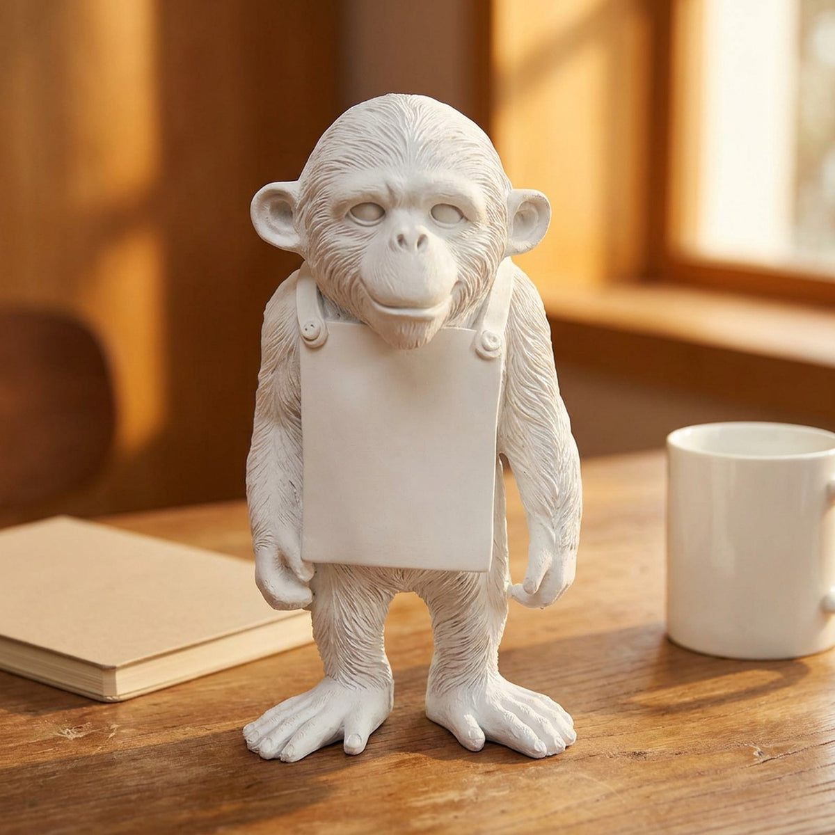 Singe décoration résine sur bureau bois