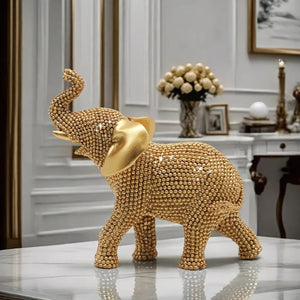 Statue éléphant doré effet strass vue de trois quarts