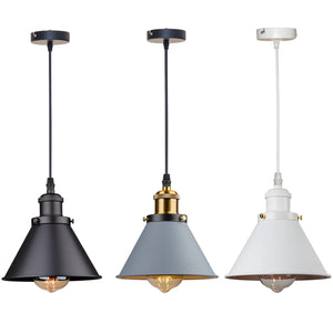 Suspension abat-jour conique métal en coloris noir, gris et blanc comparaison