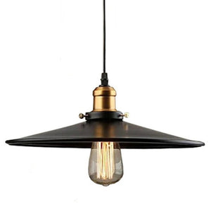 Suspension industrielle en métal noir avec douille dorée et ampoule à filament