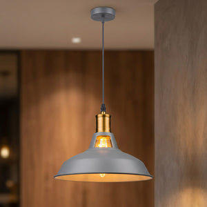 Suspension industrielle Gris mat style loft avec ampoule Edison allumée