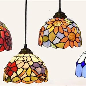 Suspension marocaine en verre mosaïque colorée vue de dessous étoilée