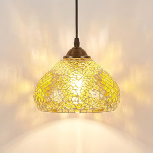 Suspension marocaine en mosaïque de verre couleur Jaune allumée