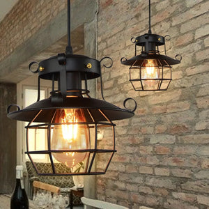 Suspension retro industrielle metal noir bar mur en briques