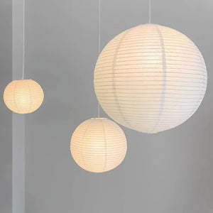 Suspension boule papier de riz sur fond gris, 3 diamètres