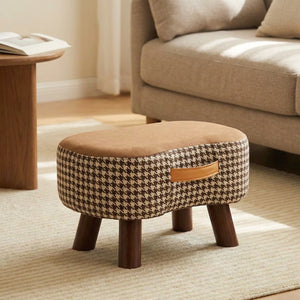 Tabouret bois massif motif pied de poule marron