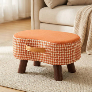 Tabouret bois massif motif pied de poule orange