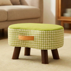 Tabouret bois massif motif pied de poule vert