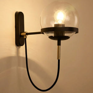 Applique murale modèle Transparent Noir, boule de verre transparente et structure noire