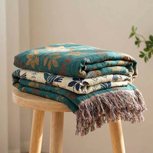 Plaid bohème couleur turquoise foncé motifs oiseaux