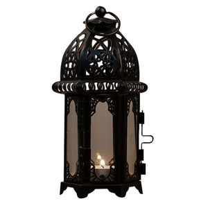 Lanterne marocaine Noire Verre clair métal ajouré