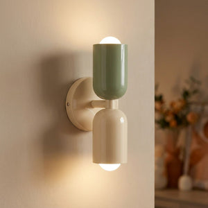 Applique murale LED double tête vert et beige sur socle beige