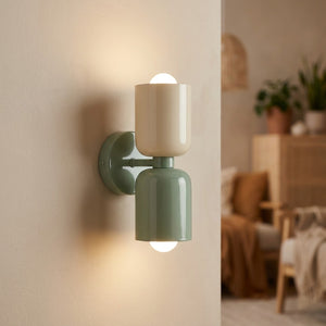 Applique murale LED double tête beige et vert sur socle vert