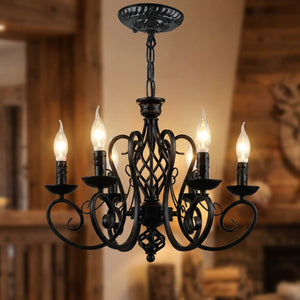 Lustre en fer forgé noir modèle six lumières