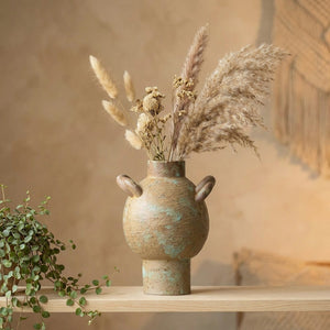 Vase rustique boule en céramique beige modèle Boule à petites anses