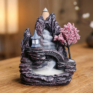 Porte-encens à reflux cascade en résine modèle cerisier en fleurs
