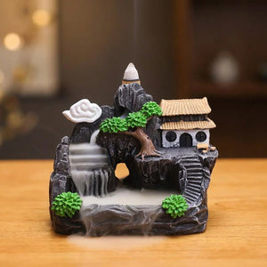 Porte-encens à reflux cascade en résine modèle maison de campagne