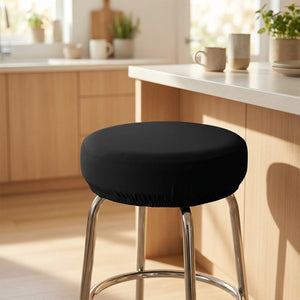 Housse de tabouret ronde élastique Noir